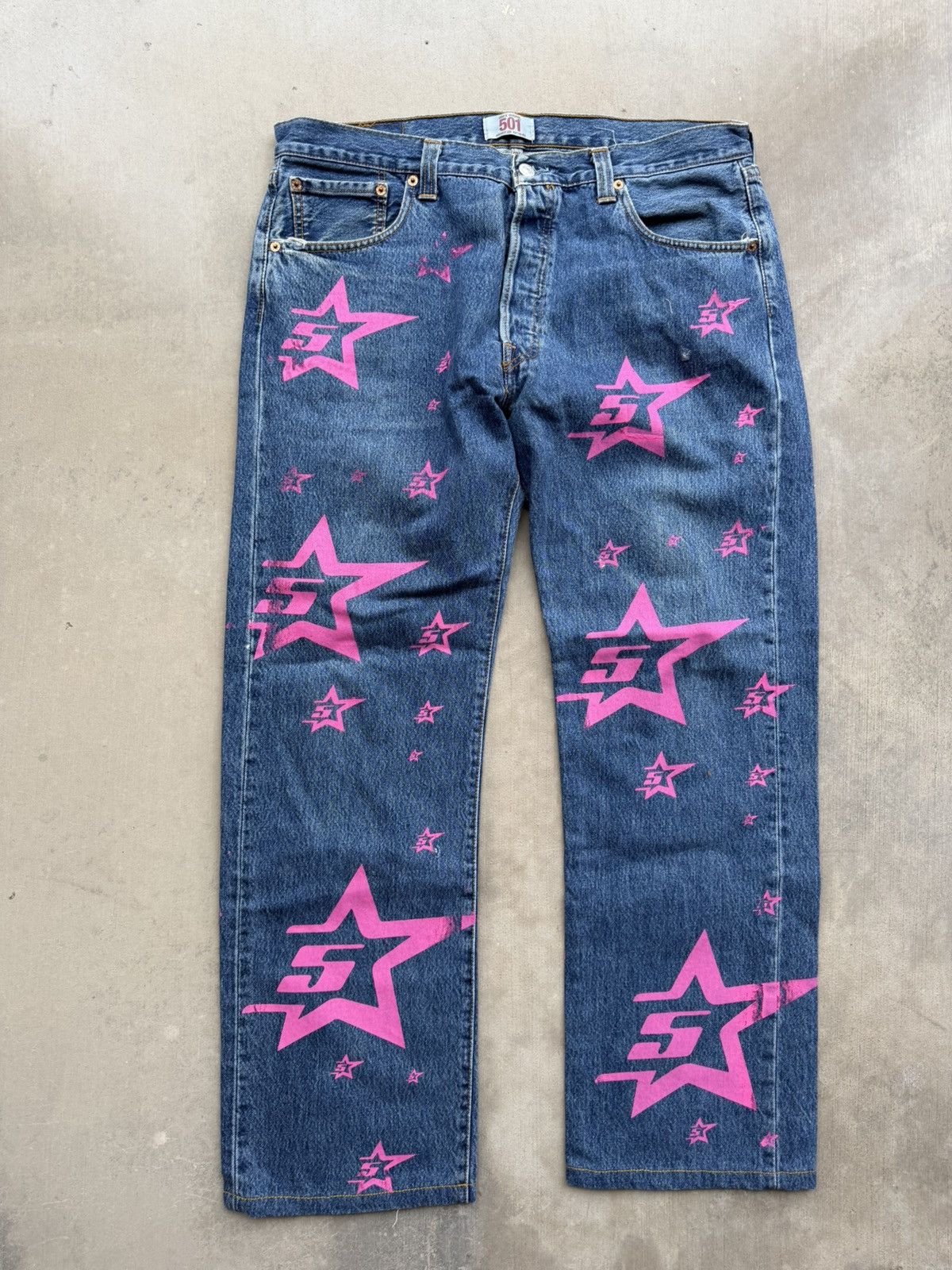 Sp5der Sp5der 5Star Vintage Indigo Jeans 38 NWT Pink Star Denim Size US 38 / EU 54 - 1 Thumbnail