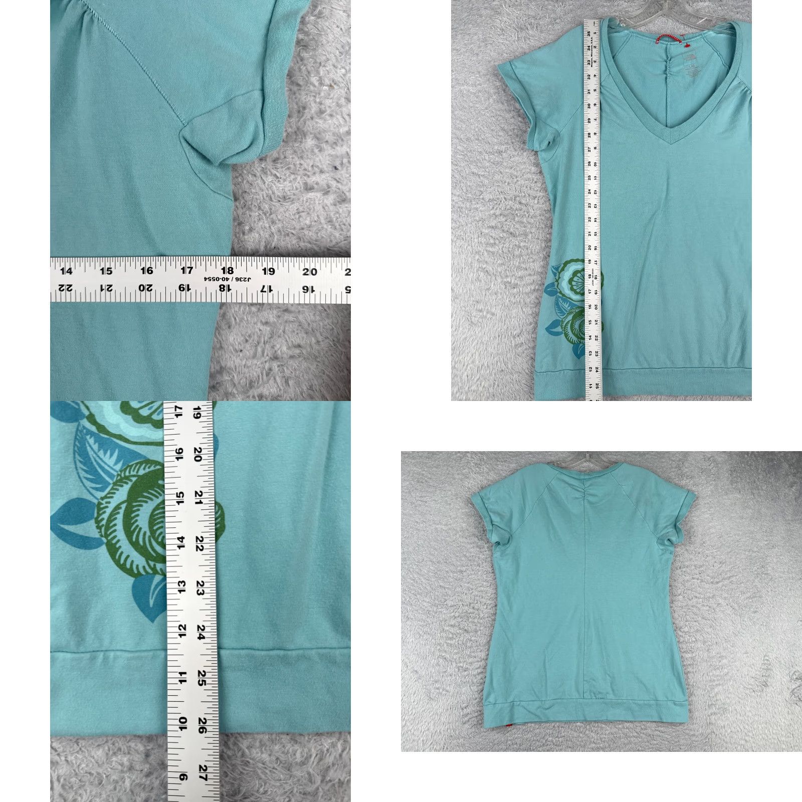 The North Face The North Face Shirt Women L Blue Floral Short Sleeve V-Neck Cotton Blend Size L / US 10 / IT 46 - 8 Thumbnail