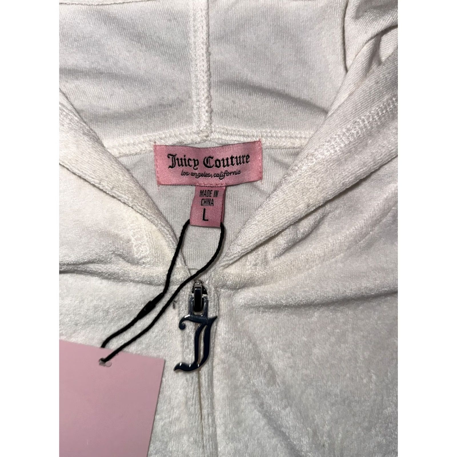 Juicy Couture Juicy Couture Hoodie Womens L White Short Sleeve Velour Zip Rhinestone Juicy Size L / US 10 / IT 46 - 3 Thumbnail