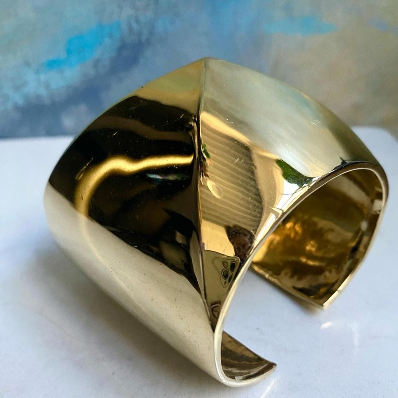 St. John Vintage St John Wide Pyramid Gold Cuff Bracelet 24K Plated Size ONE SIZE - 2 Thumbnail