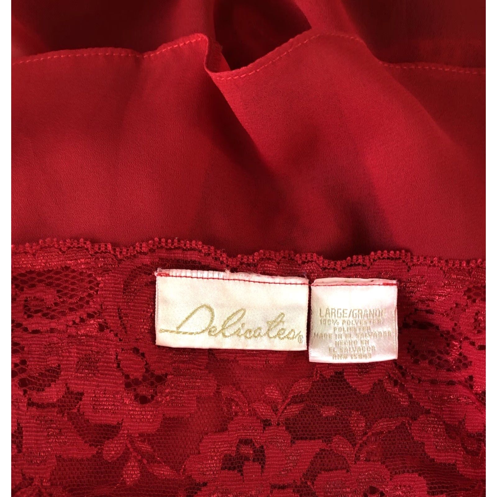 Vintage Vintage Delicates Red Lace Camisole Slip L 1970s V-Neck Sweetheart Eveningwear Womens Size ONE SIZE - 4 Thumbnail