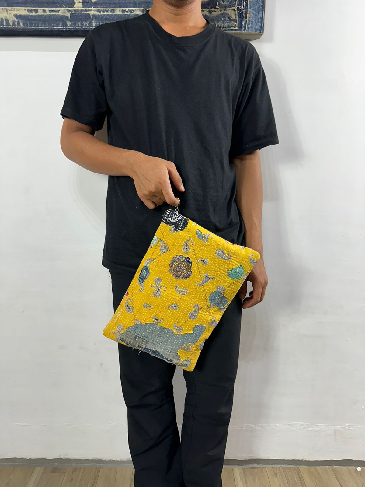 Other Custom Made Distressed Denim Paisley Patchwork boro clutch Size ONE SIZE - 12 Thumbnail