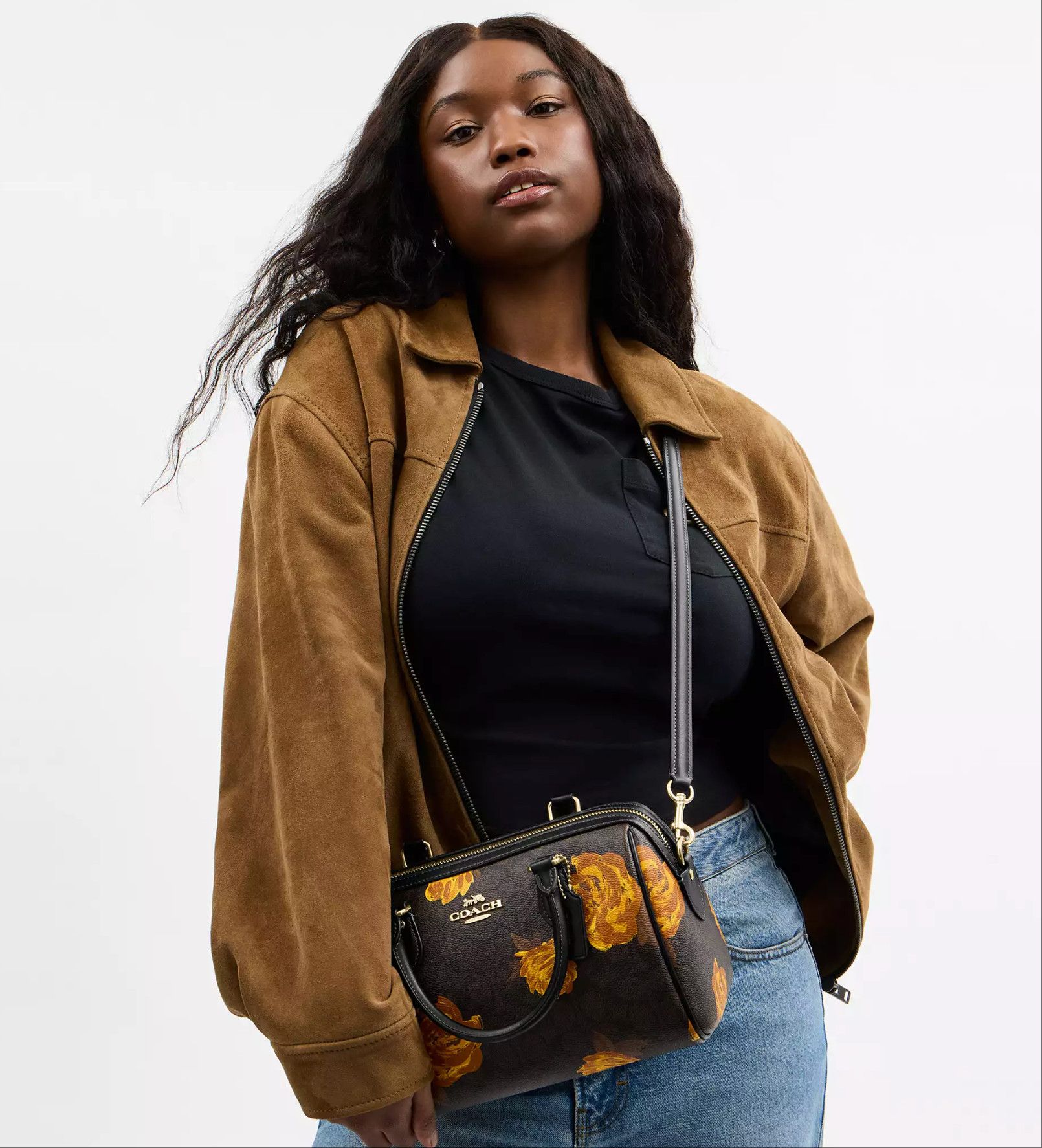 Rowan Satchel Bag In Signature Canvas With Floral Print