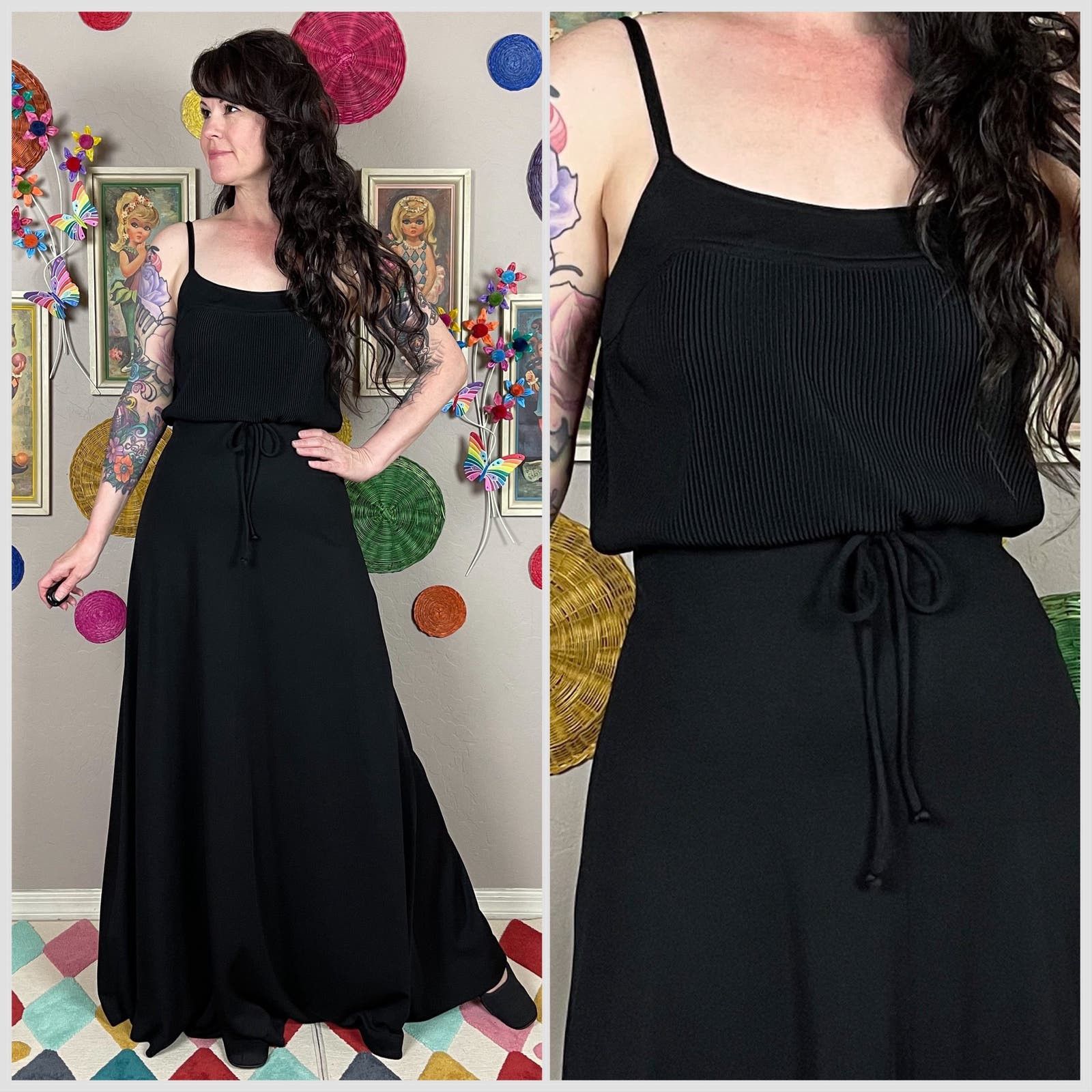 image of Vintage 1970S Black Sleeveless A-Line Maxi Dress, Women's (Size Small)