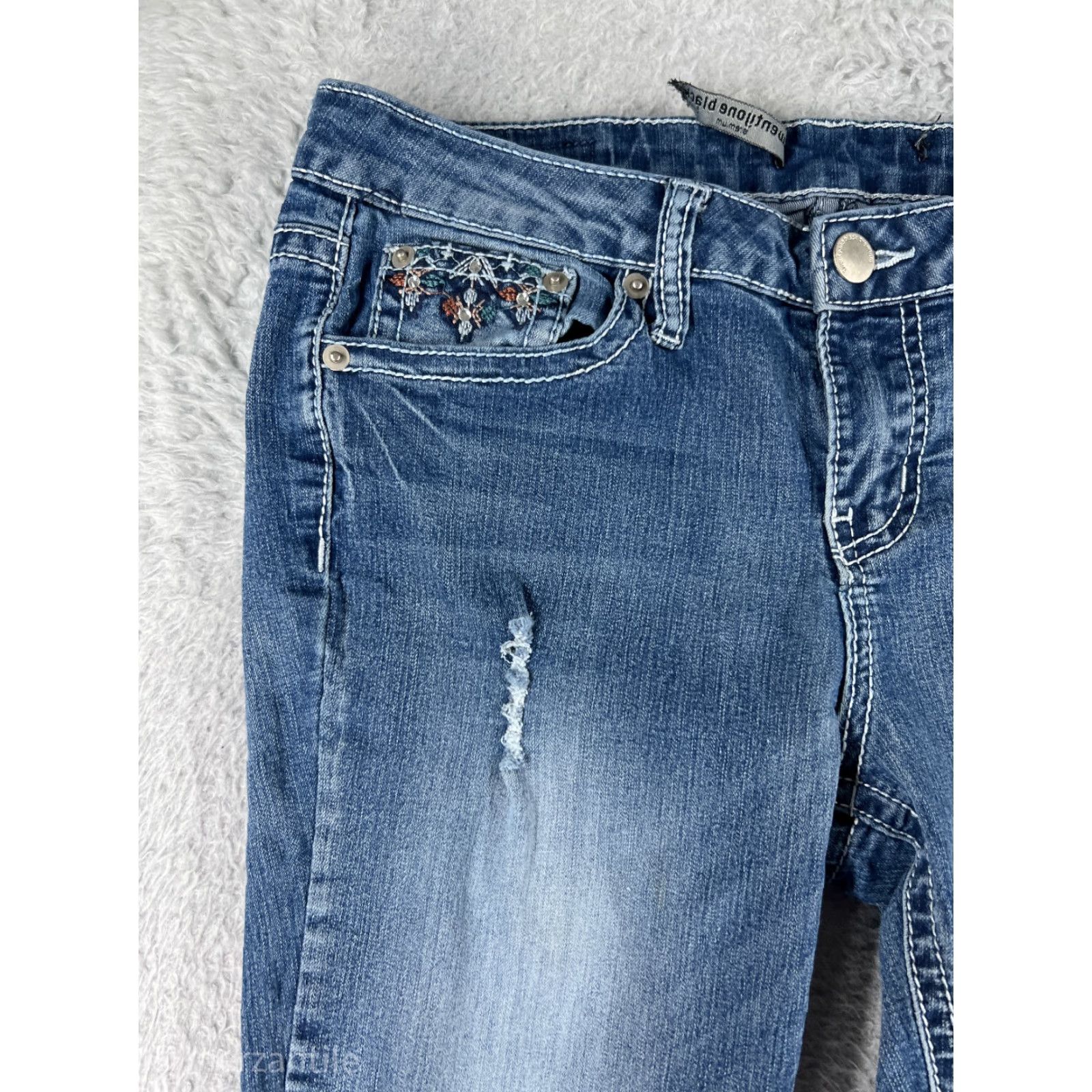 Denime Vintage Rue Women's Blue Denim Bootcut Jeans Size 6 Distressed Stretch 28in Inseam Size 28" / US 6 / IT 42 - 7 Thumbnail