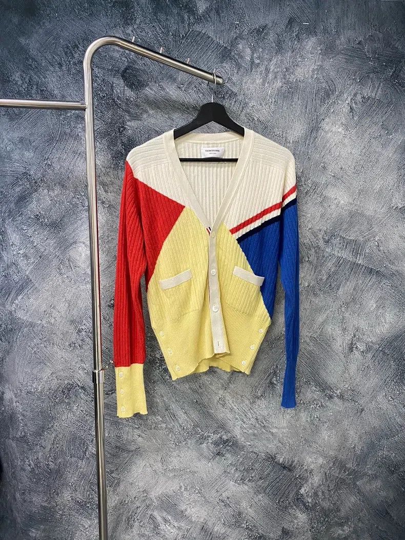 Thom Browne Thom Browne Colorblock Stripe Cashmere Cardigan Size US L / EU 52-54 / 3 - 1 Thumbnail