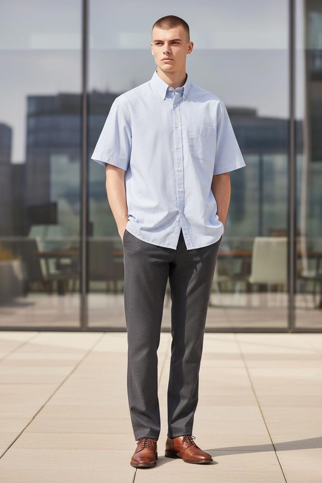 Jos. A. Bank Jos. A. Bank Men's Light Blue Short Sleeve Button-Up Shirt Size 38R - 1 Thumbnail