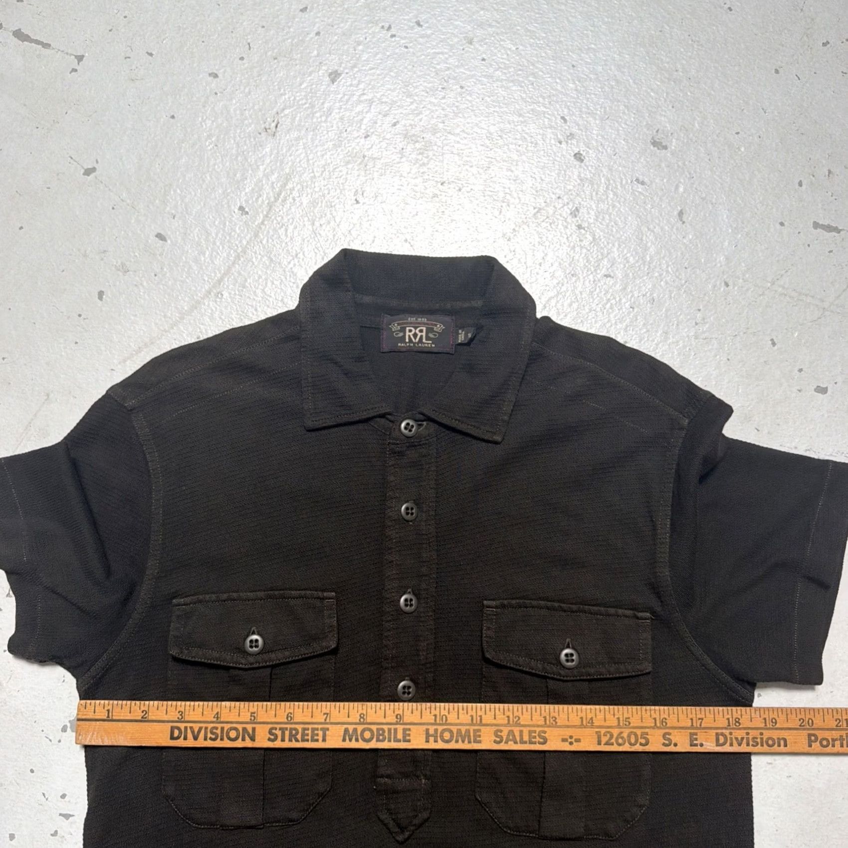 Vintage RRL Ralph Lauren Army Polo T-Shirt Knit Textured Faded Black S Size US S / EU 44-46 / 1 - 2 Thumbnail