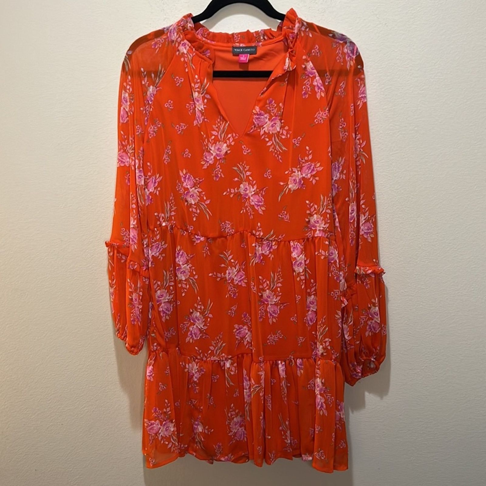 Vince Camuto Vince Camuto Orange/Pink Floral Boho Tunic Dress Size S Size S / US 4 / IT 40 - 4 Thumbnail