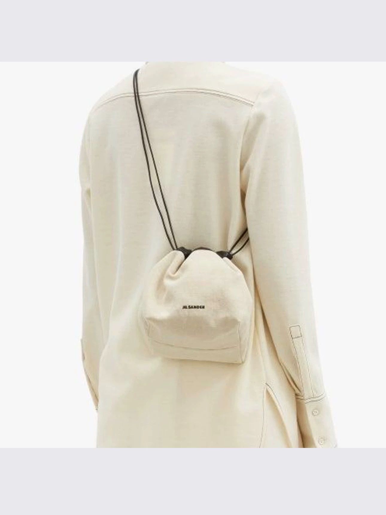 Jil Sander JIL SANDER White/Black Canvas Lambskin Drawstring Bag Size ONE SIZE - 9 Thumbnail