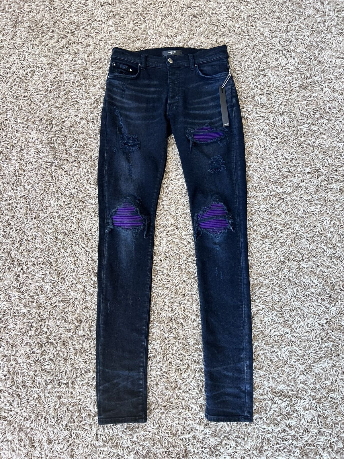 mnml スリムフィットデニム30 purple amiri Amiri Amiri Jeans Black/Purple Distressed Size 30 | Grailed