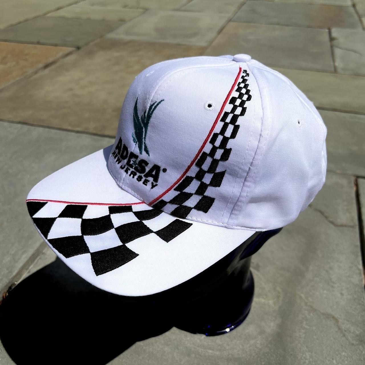 Vintage Y2K 2002 Car Racing Checkered Stripe White Hat Size ONE SIZE - 3 Thumbnail