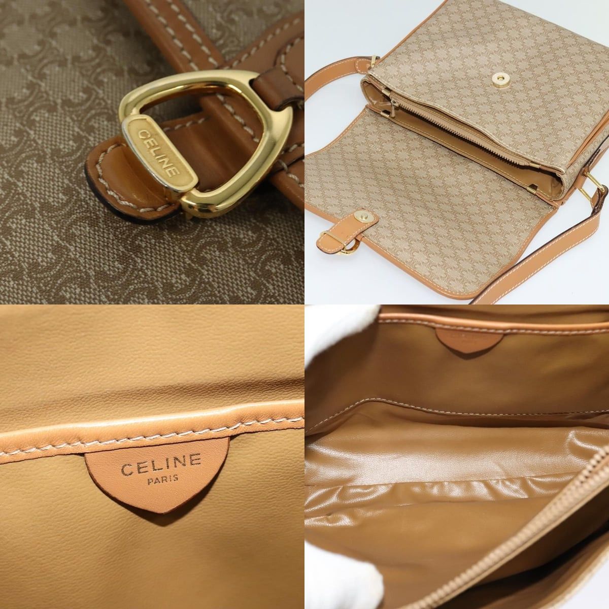Celine CELINE Macadam Canvas Shoulder Bag Beige Gold Size ONE SIZE - 11 Thumbnail