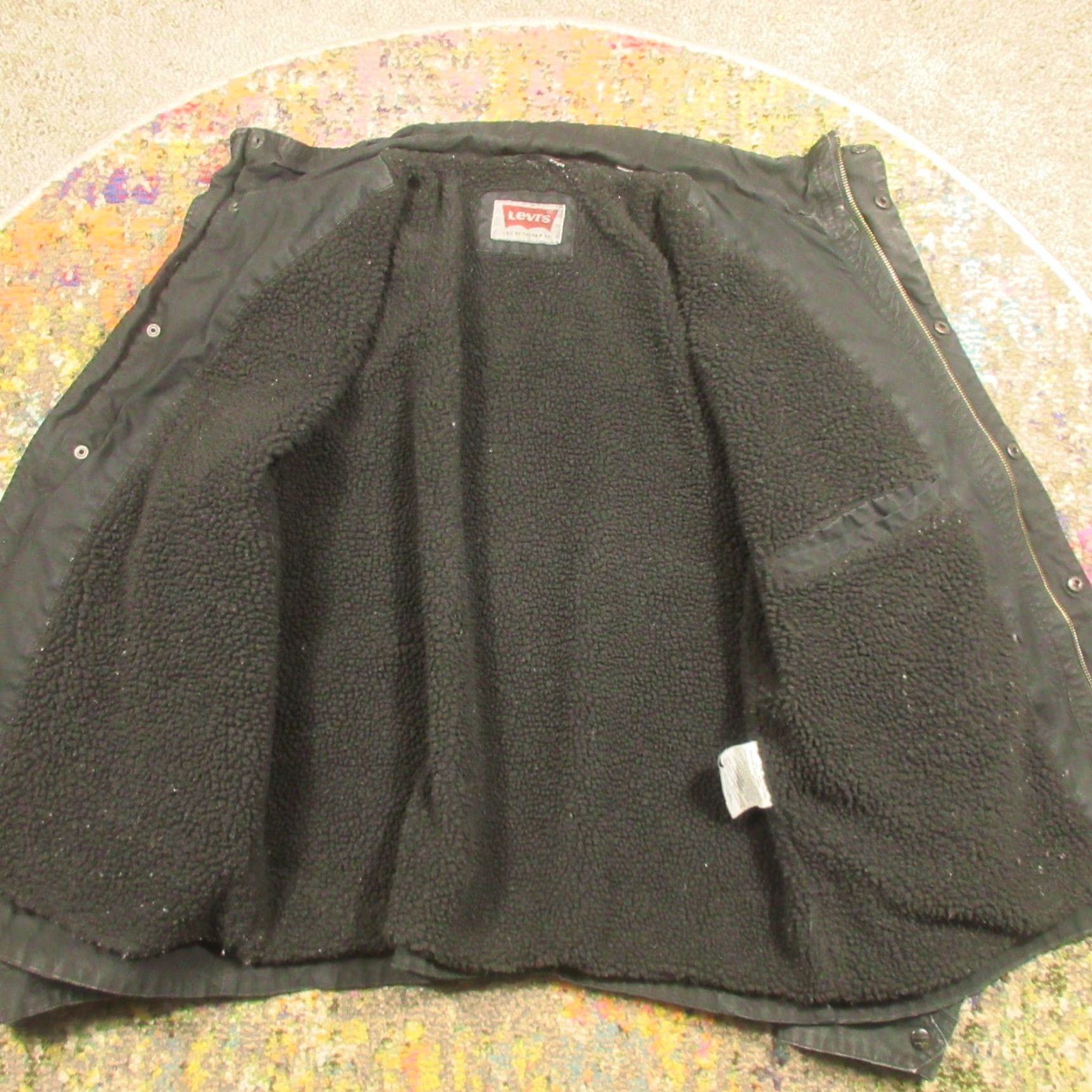 Levi's VINTAGE Levis Bomber Jacket Men L Black Canvas Cotton Sherpa Lined Wind-Resistant Quilted Pockets Stand-Up Collar Full Zip Size US L / EU 52-54 / 3 - 7 Thumbnail