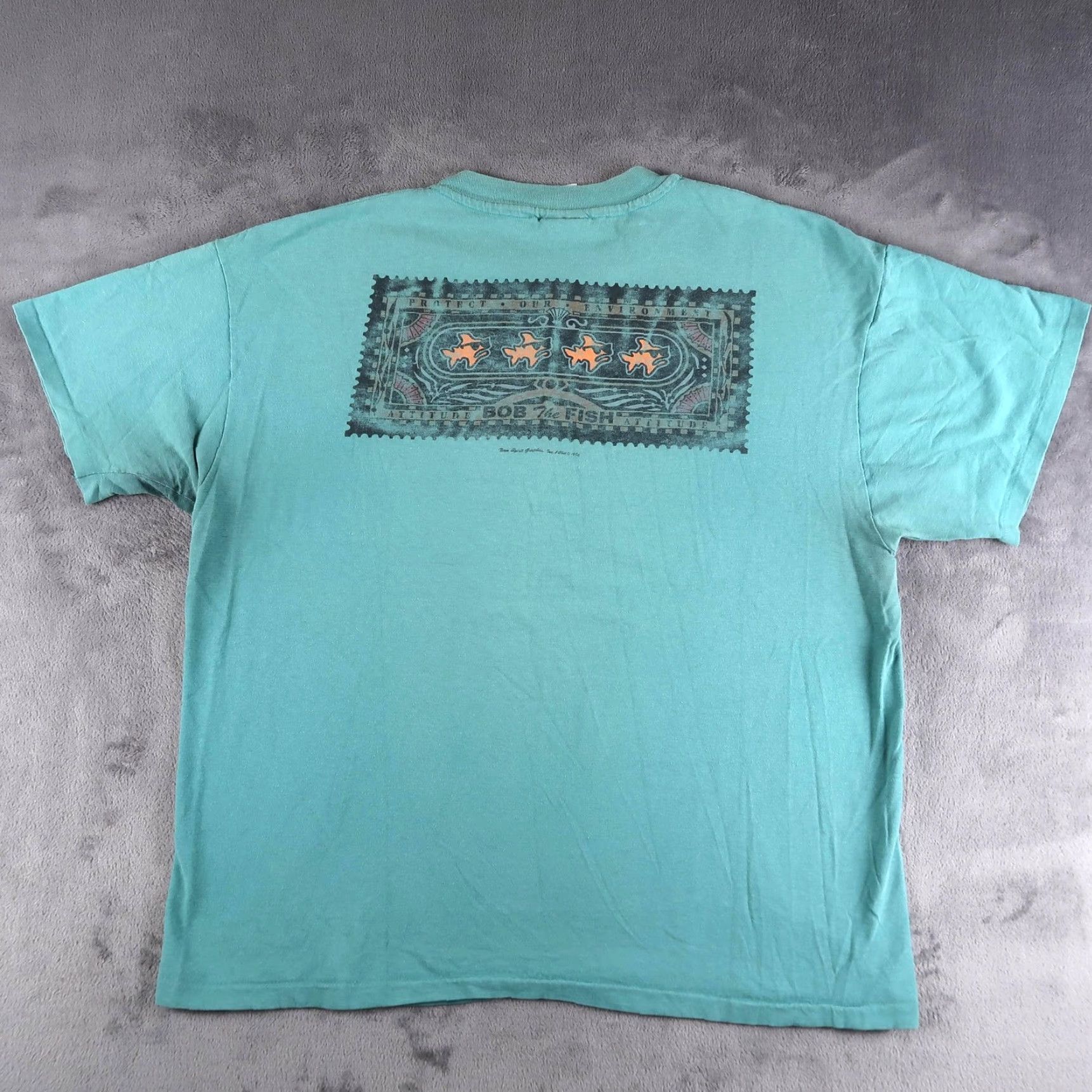 Hanes VINTAGE Bob The Fish T Shirt Mens XL 90s Green Hanes Graphic Print Crew Neck Short Sleeve Nature Fish Protect Our Environment Size US XL / EU 56 / 4 - 2 Thumbnail
