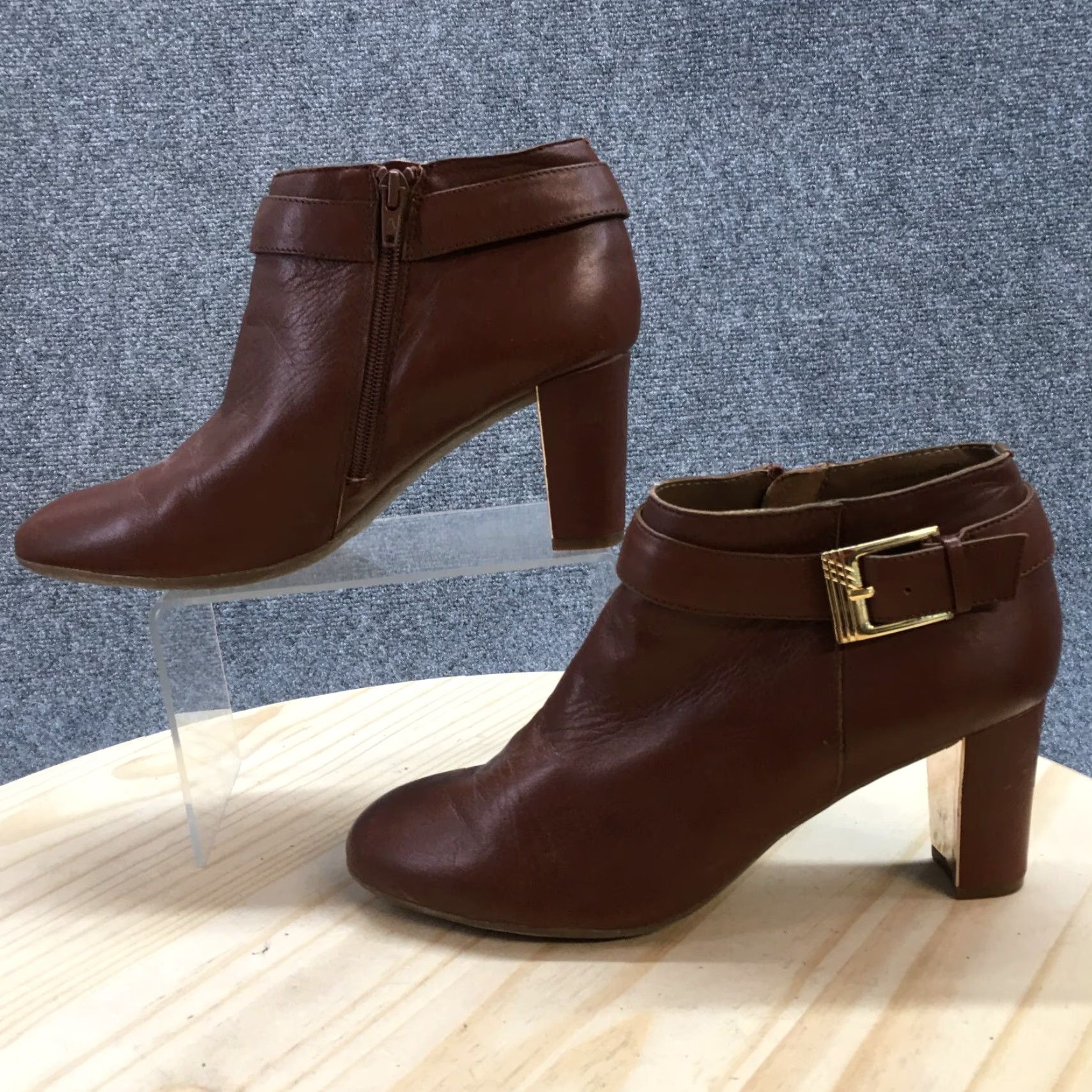 Vintage Aerosoles Boots Womens 9.5 M Third Ave Ankle Booties Heels Brown Leather Zip - Bootie, Shoes, Women's, Brown, Leather, Zip, 9.5M Size US 10 / IT 40 - 2 Thumbnail