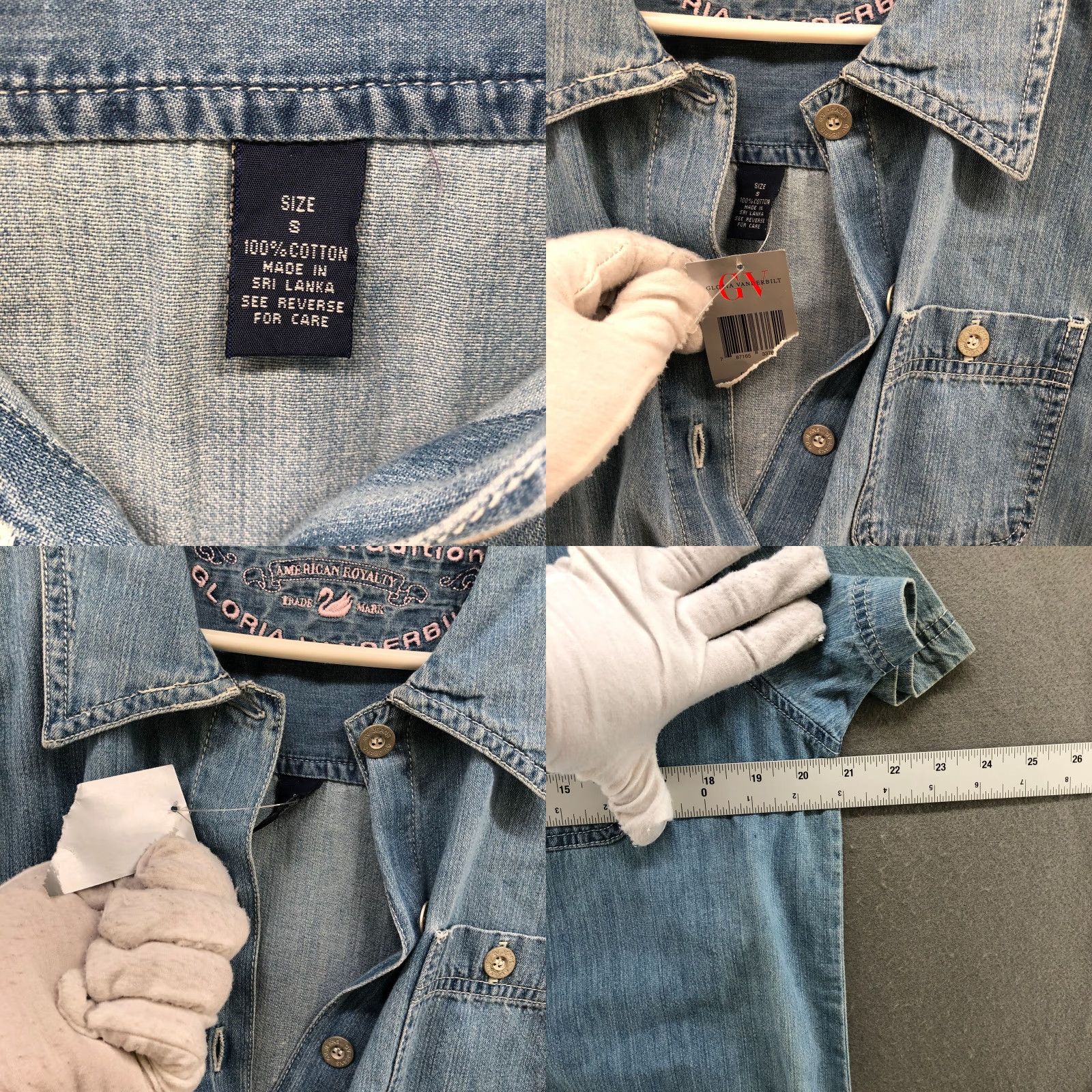Gloria Vanderbilt VINTAGE Gloria Vanderbilt Chambray Denim Shirt Womens S Blue Short Sleeve Button-Up Tunic Bohemian Western Size S / US 4 / IT 40 - 8 Thumbnail