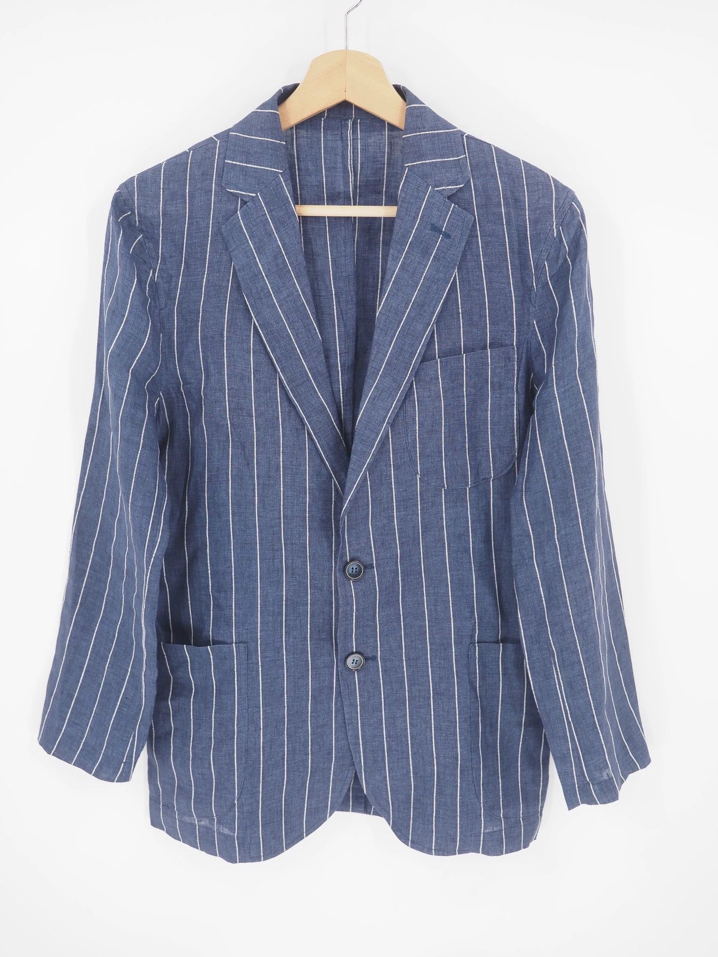 Other GIANNRTTO Dark Blue Vertical Striped Linen Suit Size 36R - 1 Thumbnail