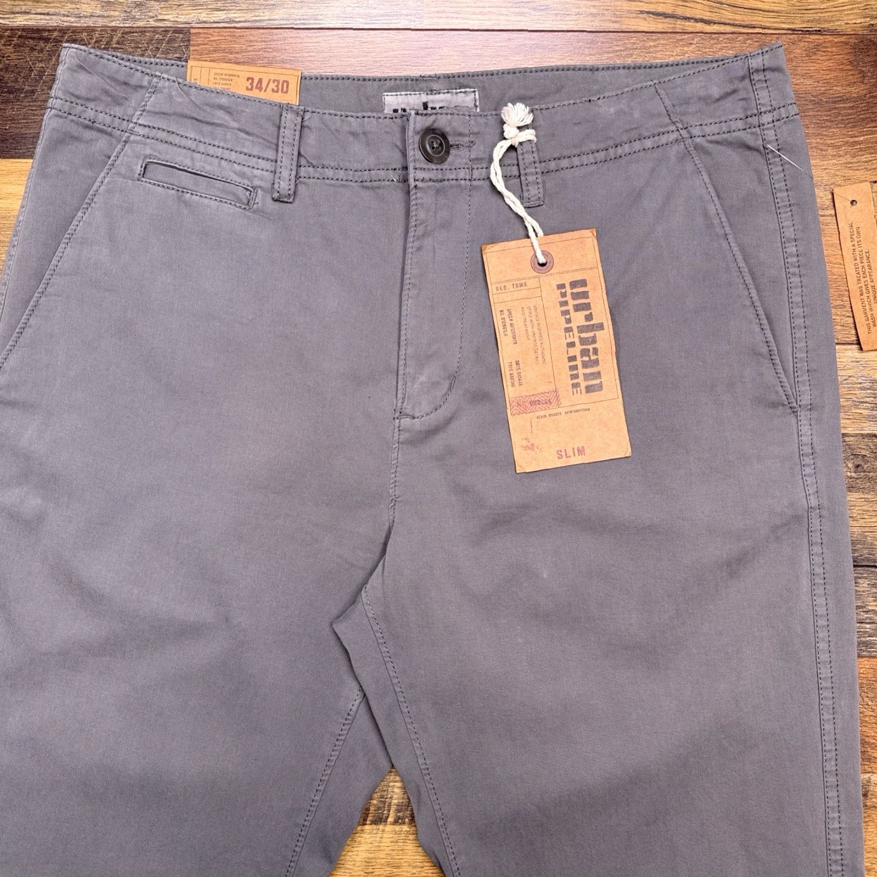 Vintage Urban Pipeline Pants Mens 34x30 Gray Slim Straight Chino Twill Cotton Mid Rise Zip Casual New Size US 34 / EU 50 - 2 Thumbnail