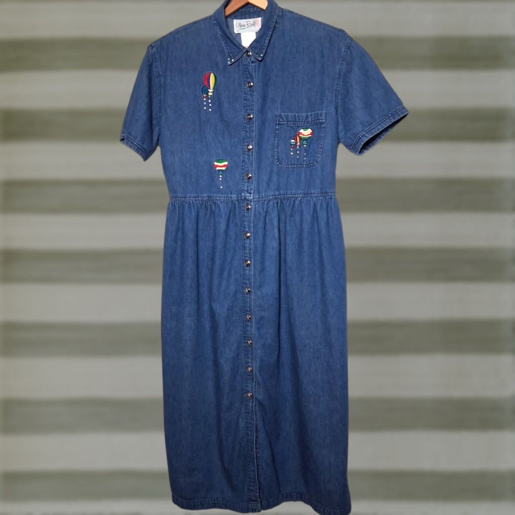 Vintage VINTAGE Pink Rose Shirt Dress 16P Petite Blue Chambray Denim Hot Air Balloon Casual Womens Size XXL / US 16-18 / IT 52-54 - 1 Thumbnail