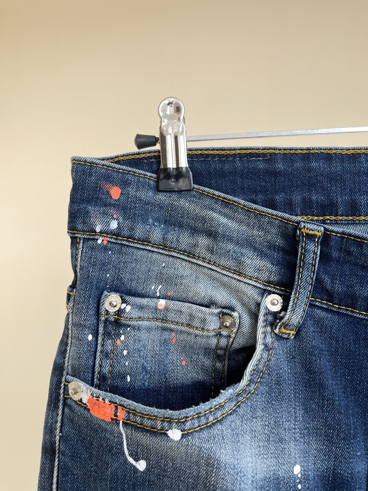 Dsquared2 Icon Slim Jean Distressed Wash Denim Paint-Splattered Jeans Size US 32 / EU 48 - 6 Thumbnail