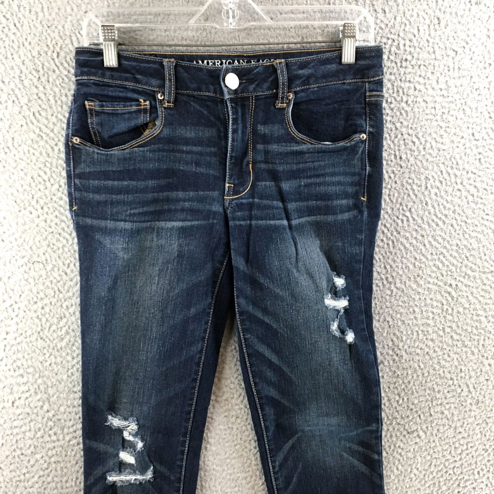 American Eagle Outfitters American Eagle Skinny Jeans Womens 6 Long Blue Dark Wash Denim Distressed Zip Size 28" / US 6 / IT 42 - 2 Thumbnail