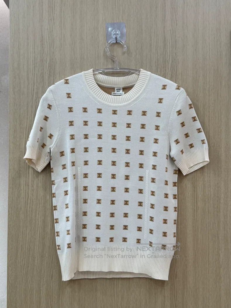Hermes Hermes Off-white Printed Knit Short Sleeve Top Size XXS / US 00 / IT 34 - 1 Thumbnail