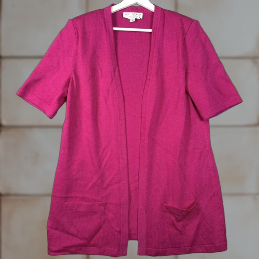 St. John VINTAGE St. John Cardigan Women's L Pink Knit Short Sleeve Sweater Large Pink Womens Size L / US 10 / IT 46 - 1 Thumbnail