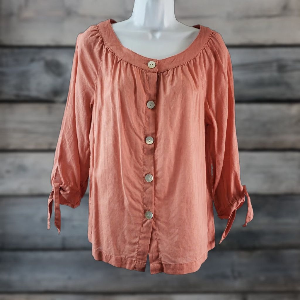 Vintage Max Studio Womens Button Front Shirt Sz Medium Pink 3/4 Sleeve Linen Blend Shirt Womens Medium Pink 3/4 Sleeve Linen Blend Size M / US 6-8 / IT 42-44 - 1 Thumbnail