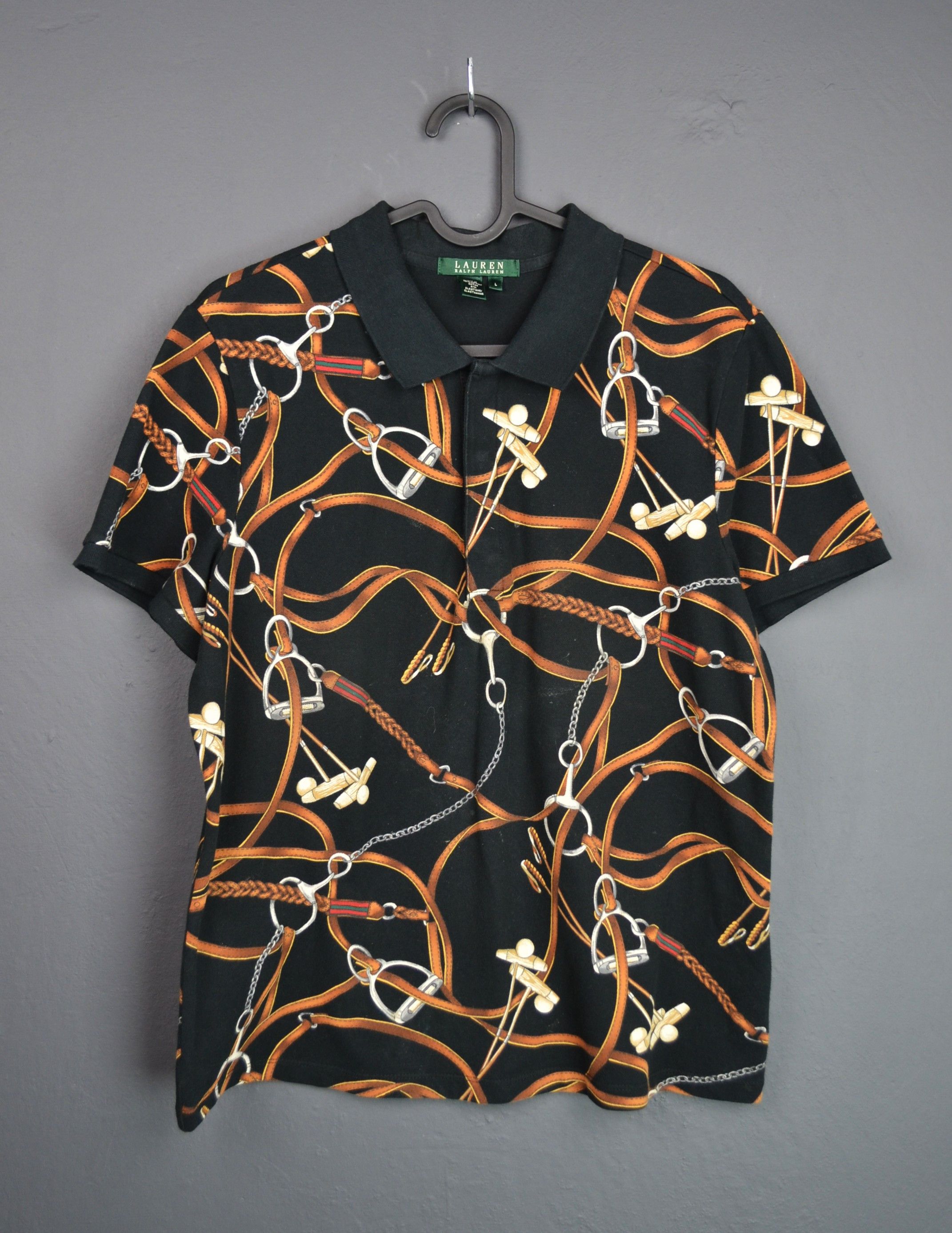Ralph Lauren Ralph Lauren Black Equestrian Bridle Print Polo Shirt L Size L / US 10 / IT 46 - 2 Thumbnail
