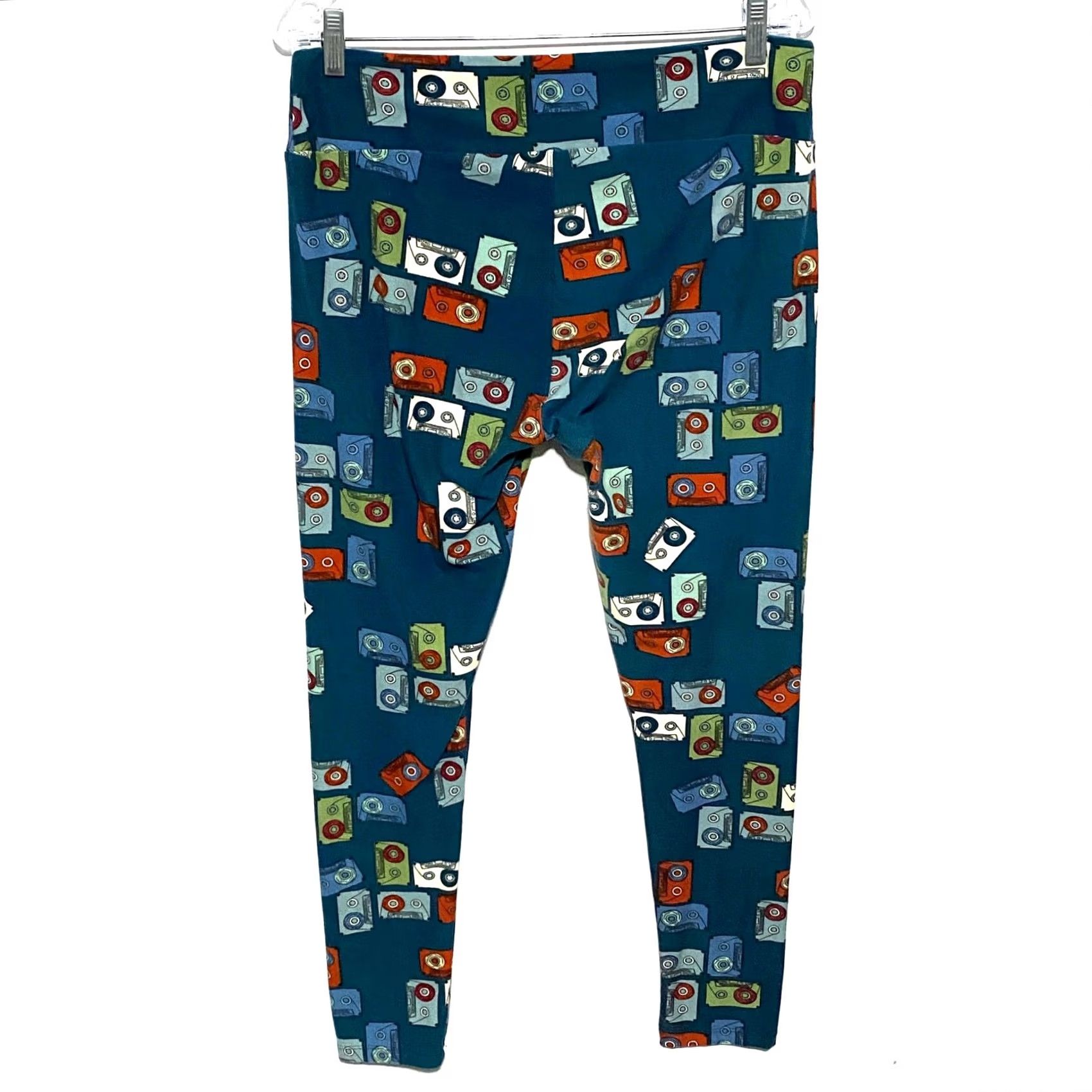 Vintage LULaRoe Leggings Cassette Tapes All Over Print OS TC Teal 80s 90s Retro Y2K Boho Size 36" / US 14 / IT 50 - 3 Thumbnail