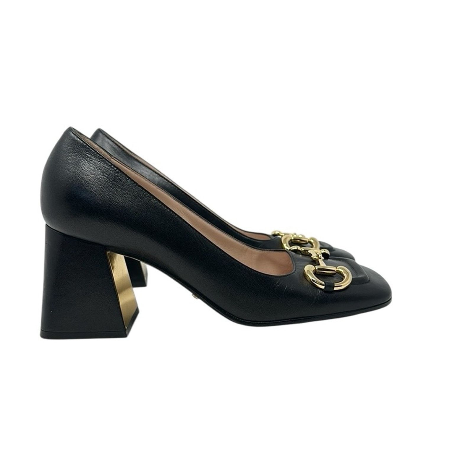 Gucci Pumps Baby Horsebit Black Leather Block Heel Shoes, Women's (Size 8)
