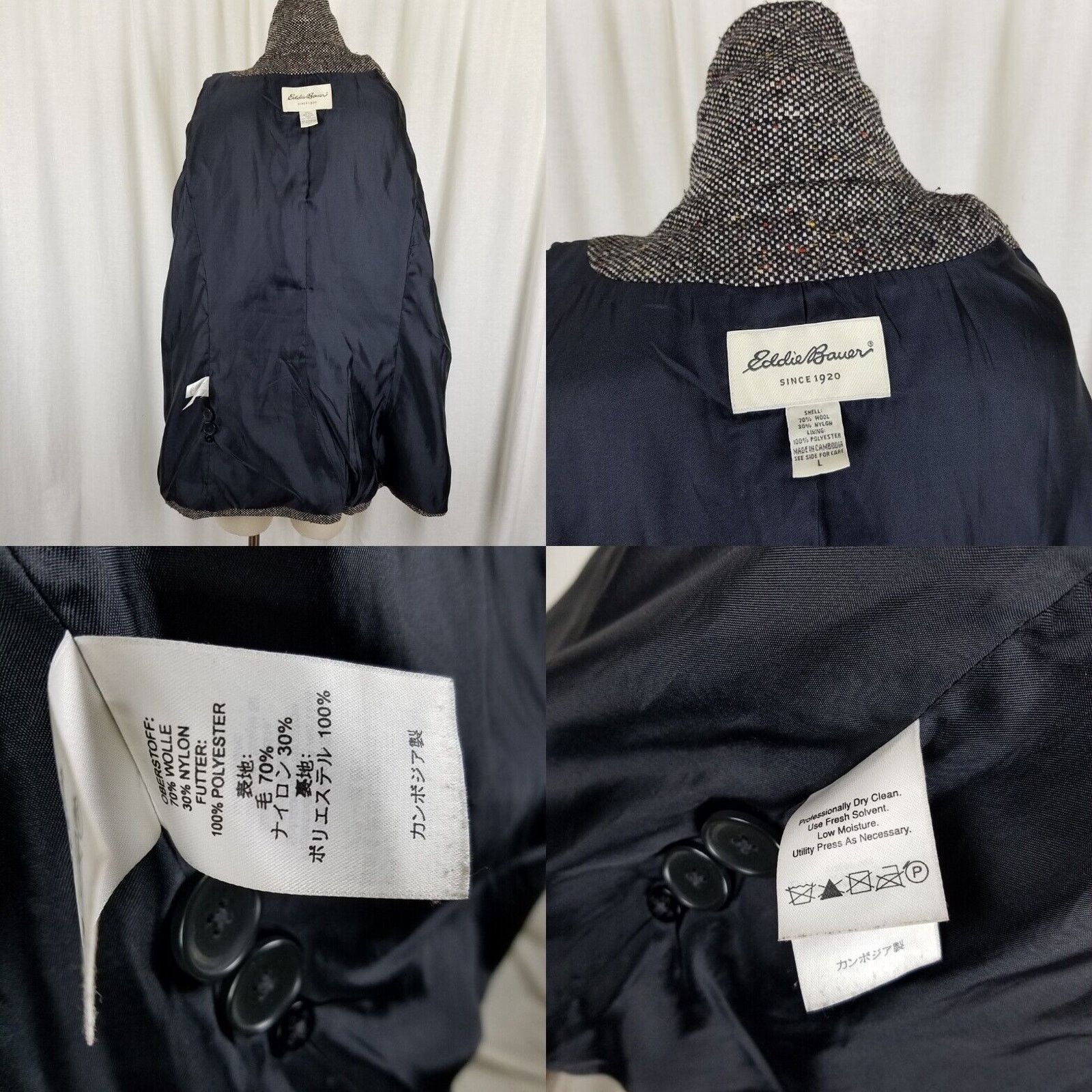 Eddie Bauer Vtg Eddie Bauer Double Breasted Wool Tweed Peacoat Car Coat Size L / US 10 / IT 46 - 7 Thumbnail