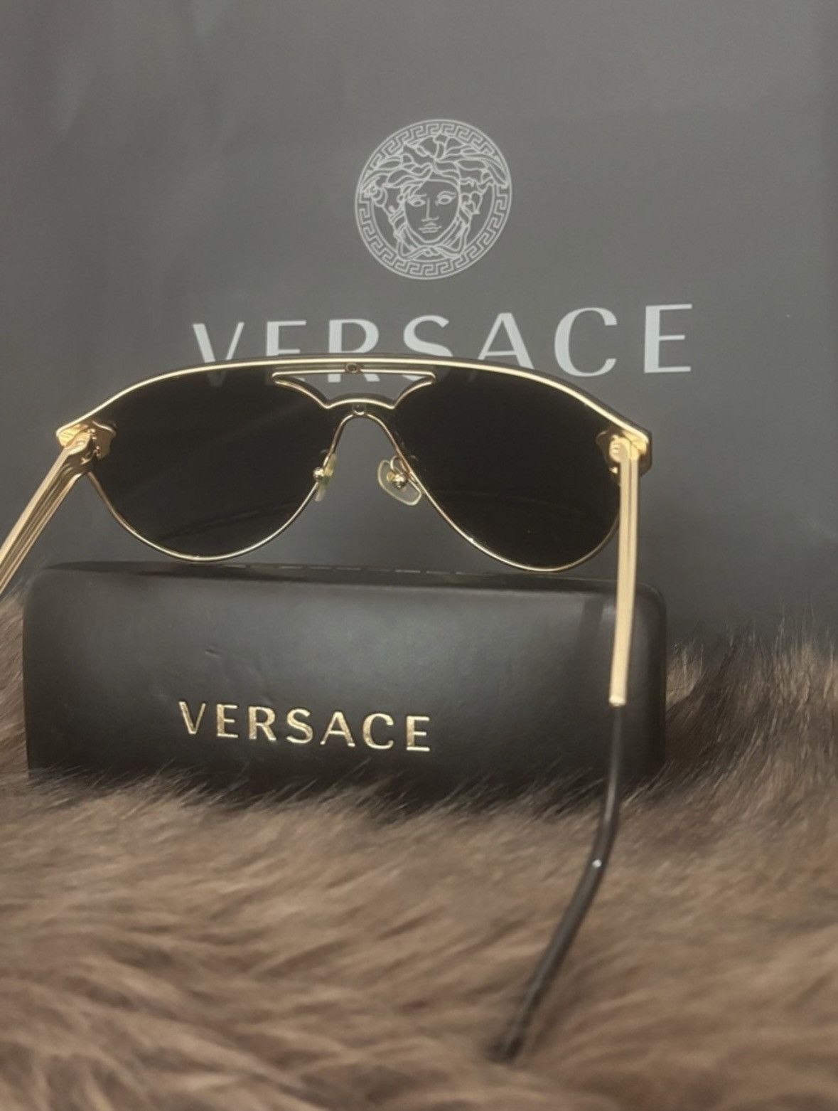 Versace Versace Shield Sunglasses Black Gold Medusa Logo w/ Case Size ONE SIZE - 3 Thumbnail