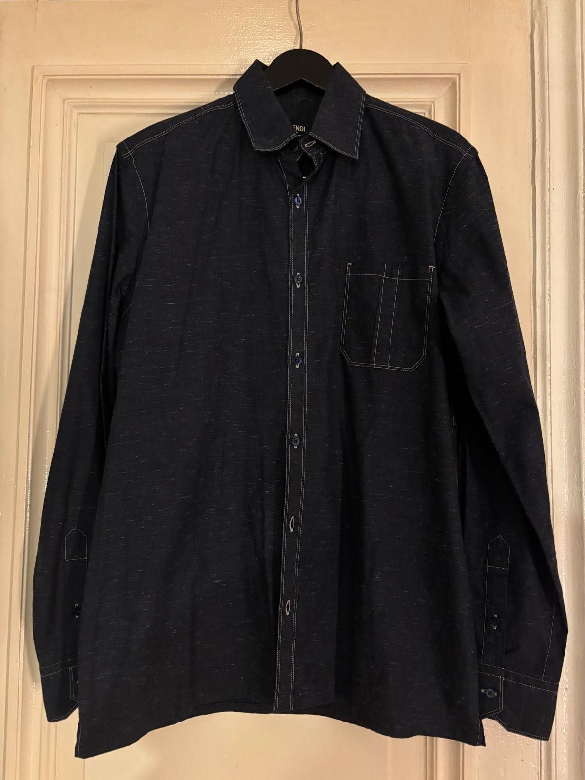 Fendi Fendi Blue Cotton Shirt with White Stitching Details Size US S / EU 44-46 / 1 - 1 Thumbnail