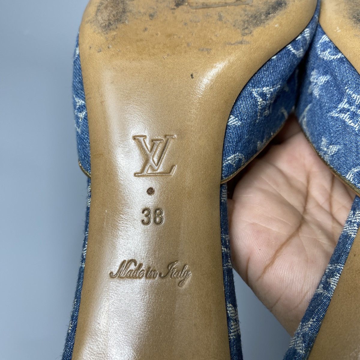 Louis Vuitton Blue Denim Flower Heels Size US 8 / IT 38 - 8 Thumbnail