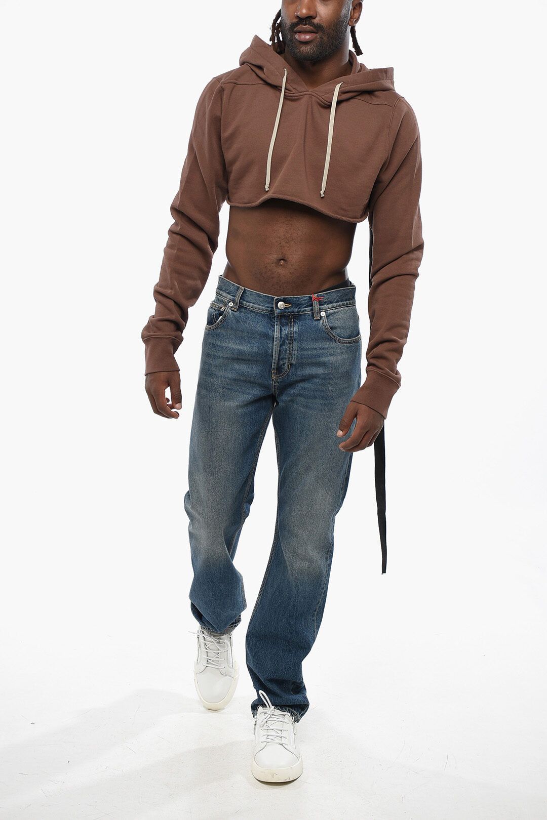 Rick Owens og1mm1025 Cotton Cropped Hoodie in Brown Size US S / EU 44-46 / 1 - 4 Thumbnail