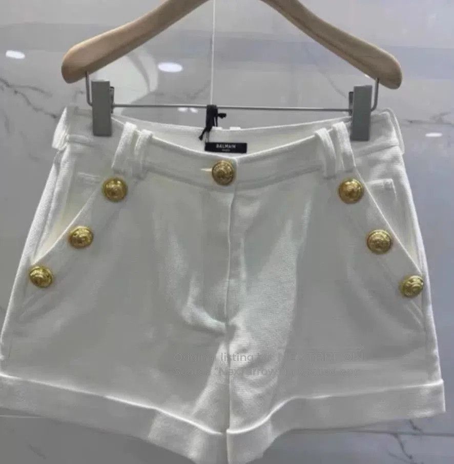 Balmain Balmain Women's White Shorts with Gold Buttons. Size 39" - 3 Thumbnail