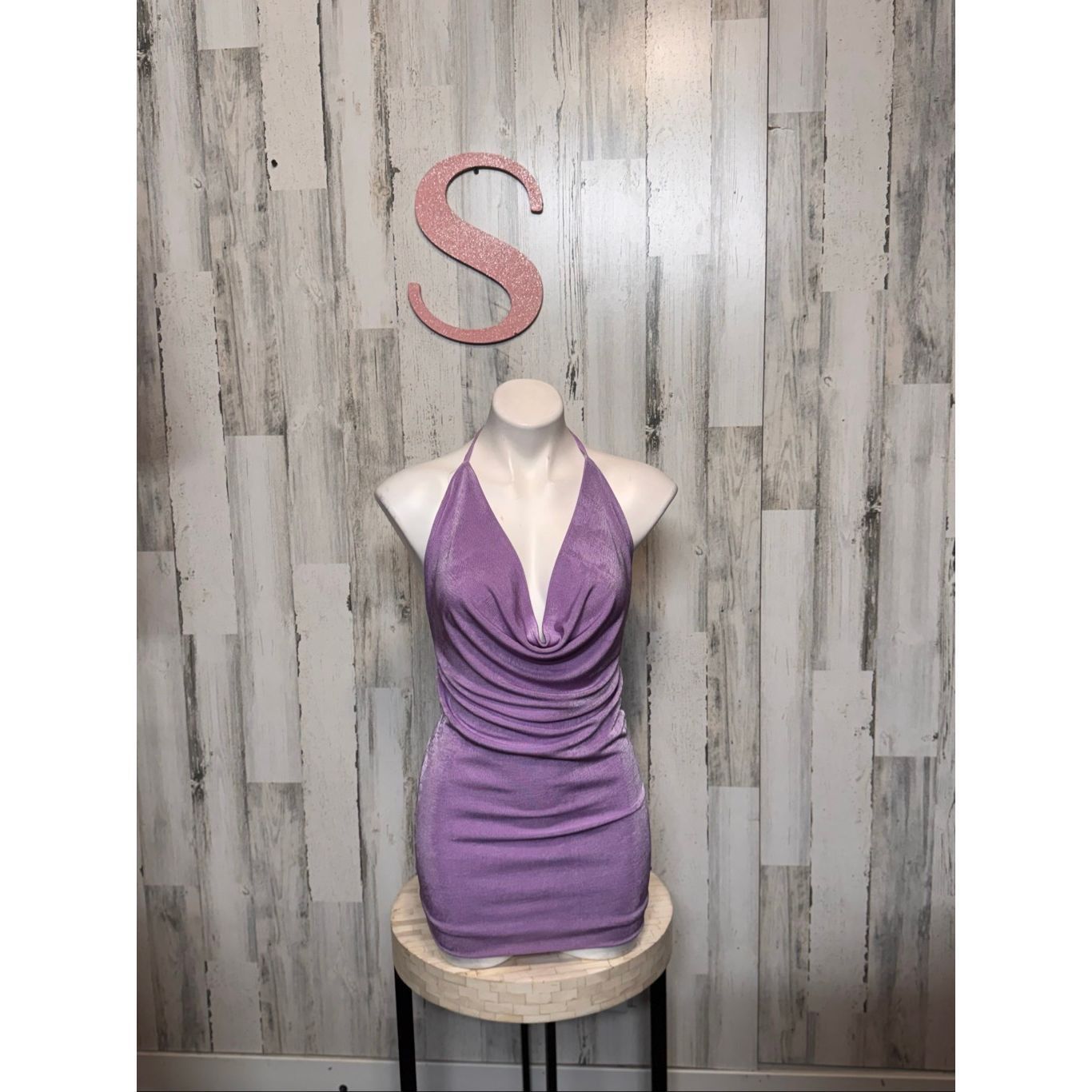 Other Fiestar Lavender Cowl Neck Ruched Halter Mini Dress – Size S Size S / US 4 / IT 40 - 1 Thumbnail