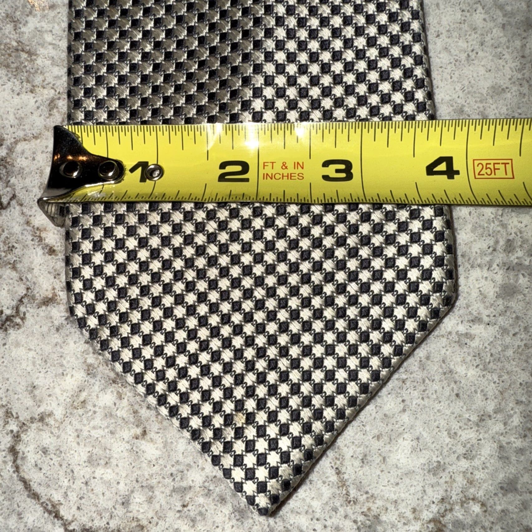 Vintage Bruno Piattelli Dark Gray & Cream Geometric Checkered Silk Tie Handmade Men 57-60" Size ONE SIZE - 5 Thumbnail