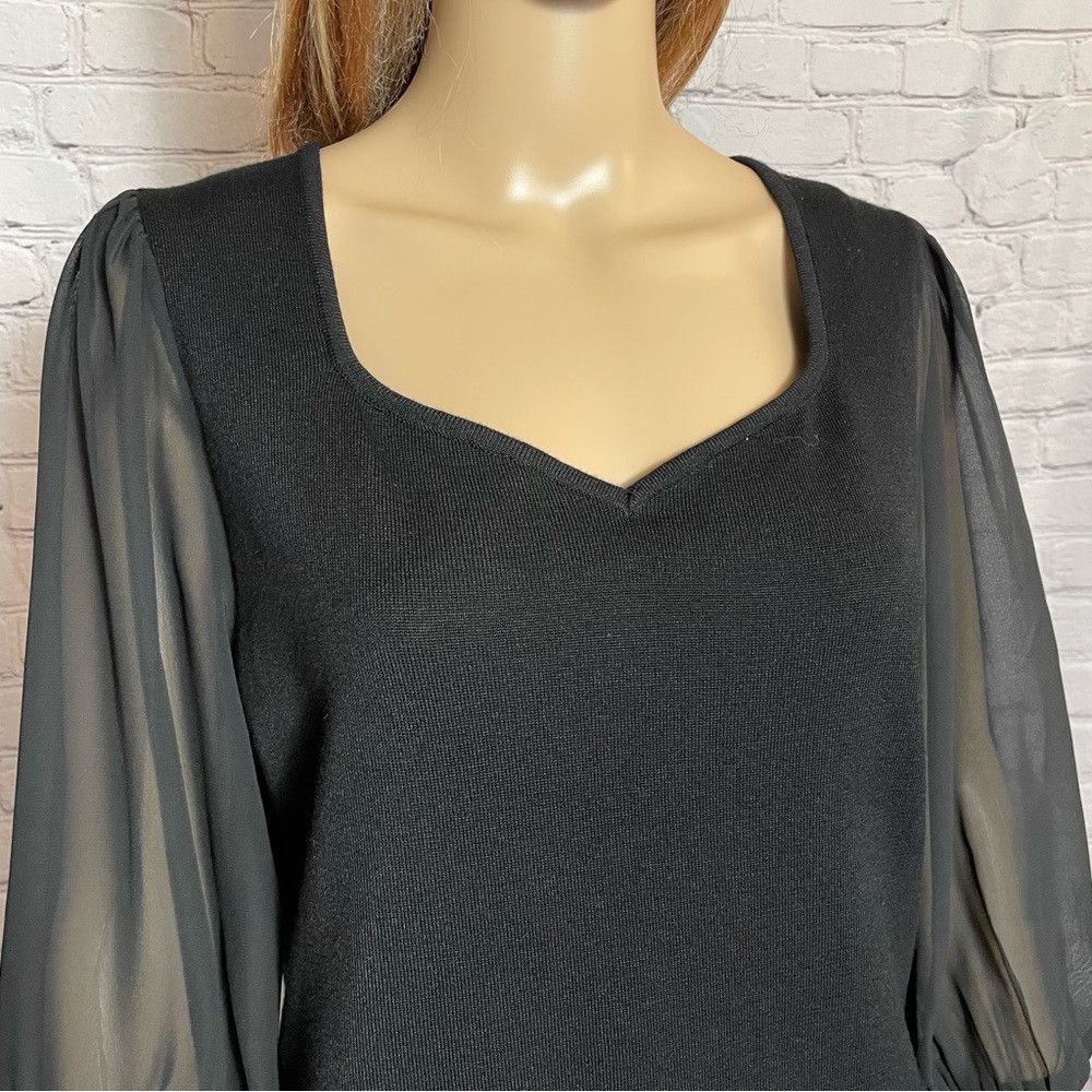 Adrianna Papell NWT New $89 Adrianna Papell 3/4 Chiffon Sleeve Knit Black T Size XXL / US 16-18 / IT 52-54 - 2 Thumbnail