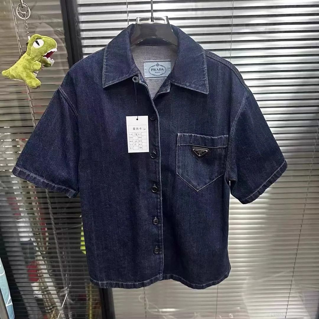 Prada Prada New w/ Tags Denim Short Sleeve Metal Triangle Logo 38 Size XS / US 0-2 / IT 36-38 - 1 Thumbnail