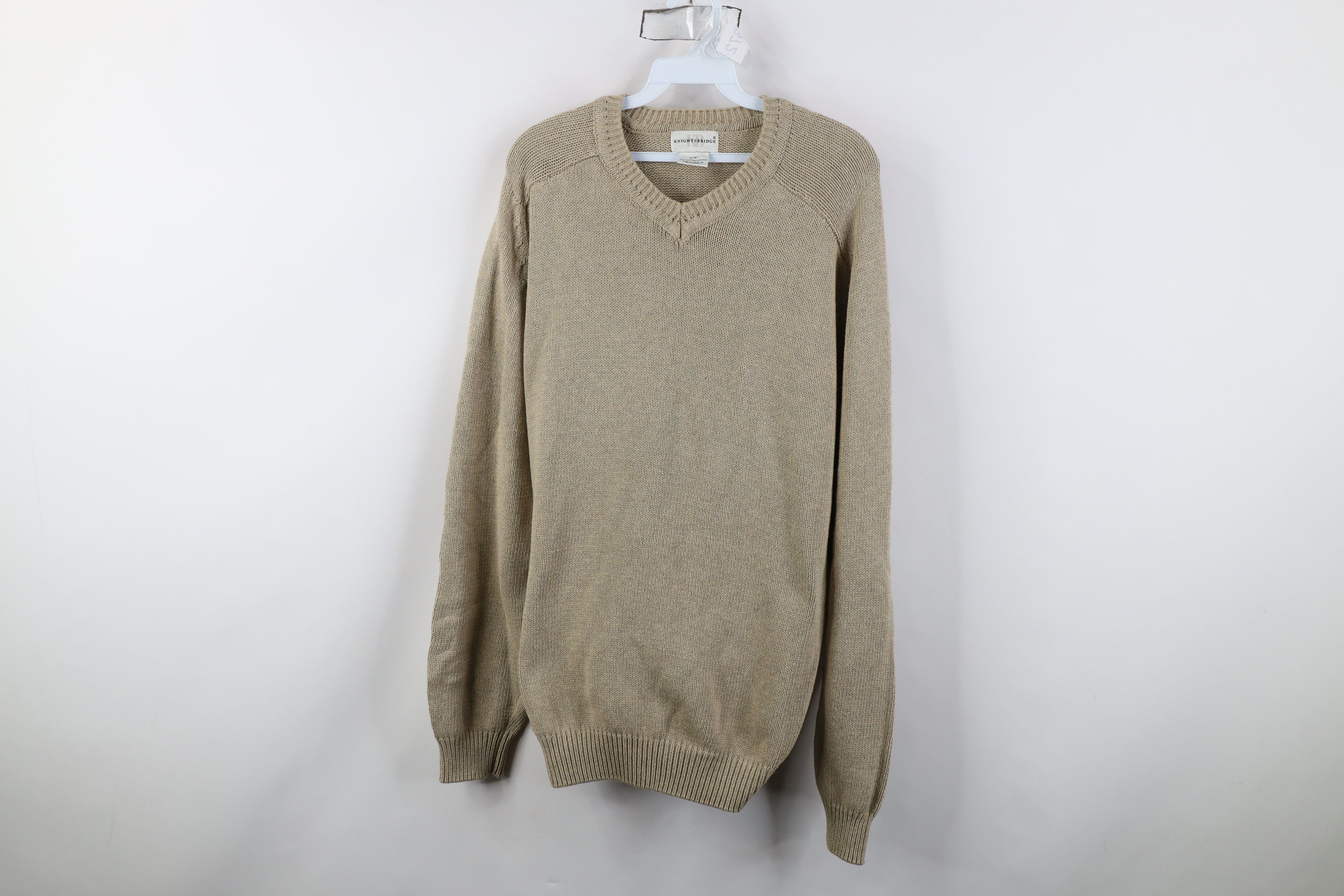 Vintage 90s Streetwear Cotton Ribbed Knit V-Neck Sweater Tan