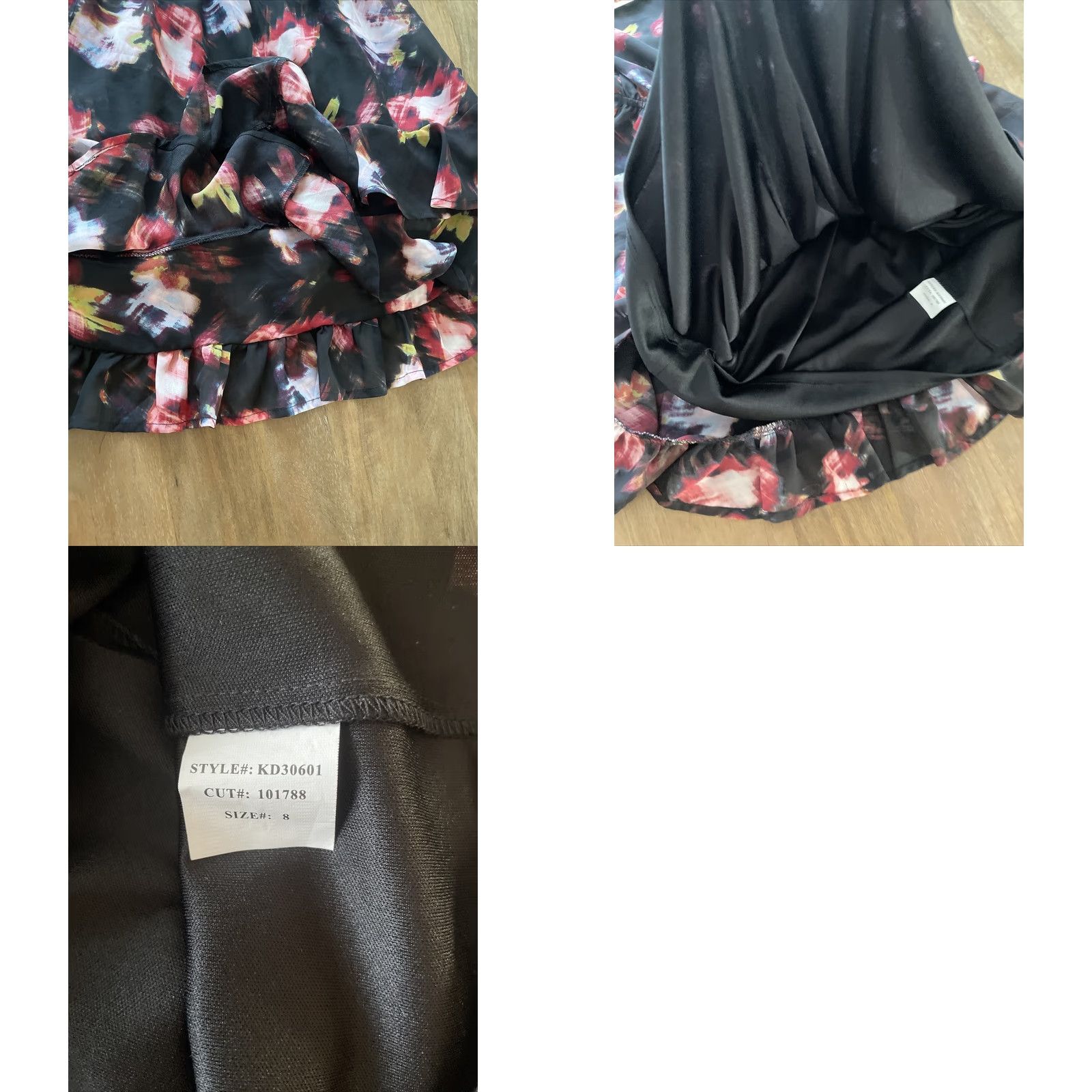 Vintage Kut From The Kloth Black Multi Floral Print Plunge Neck A-Line Dress SZ 8 Lined Size M / US 6-8 / IT 42-44 - 8 Thumbnail
