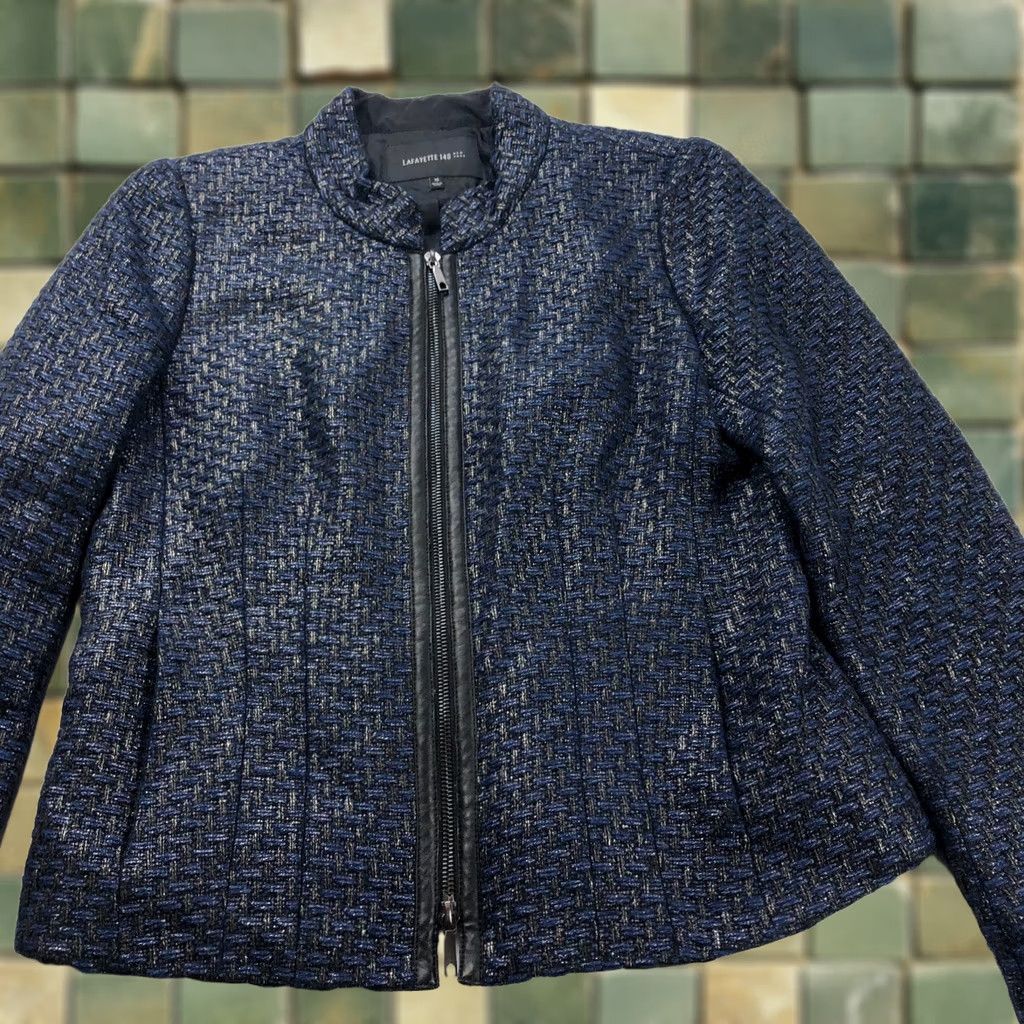 Vintage Lafayette 148 New York Blazer Jacket Wool Blend Metallic Blue 10 Womens MINT Size L / US 10 / IT 46 - 1 Thumbnail