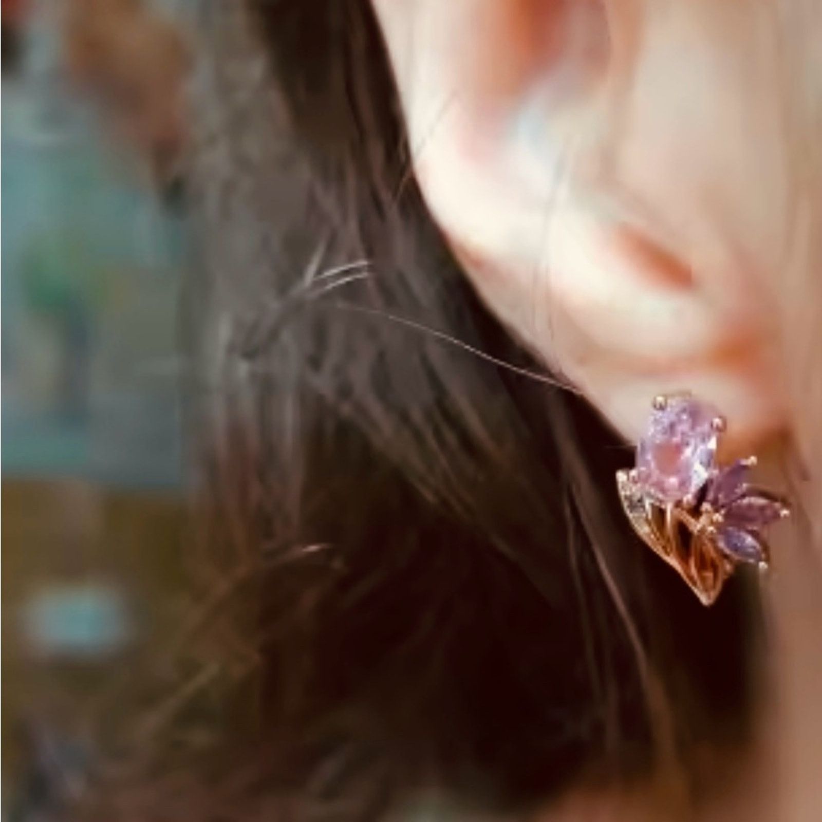 Other Purple Pink Zircon Flower Drop Earrings For Women Size ONE SIZE - 3 Thumbnail