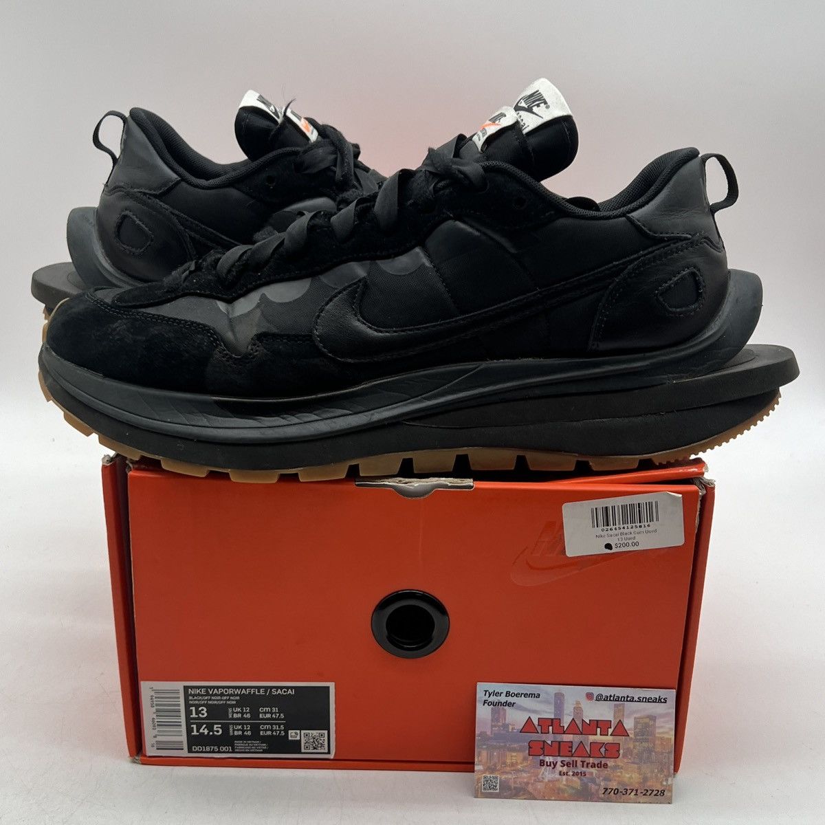 Nike Sacai x vaporwaffle black gum Size US 13 / EU 46 - 1 Thumbnail