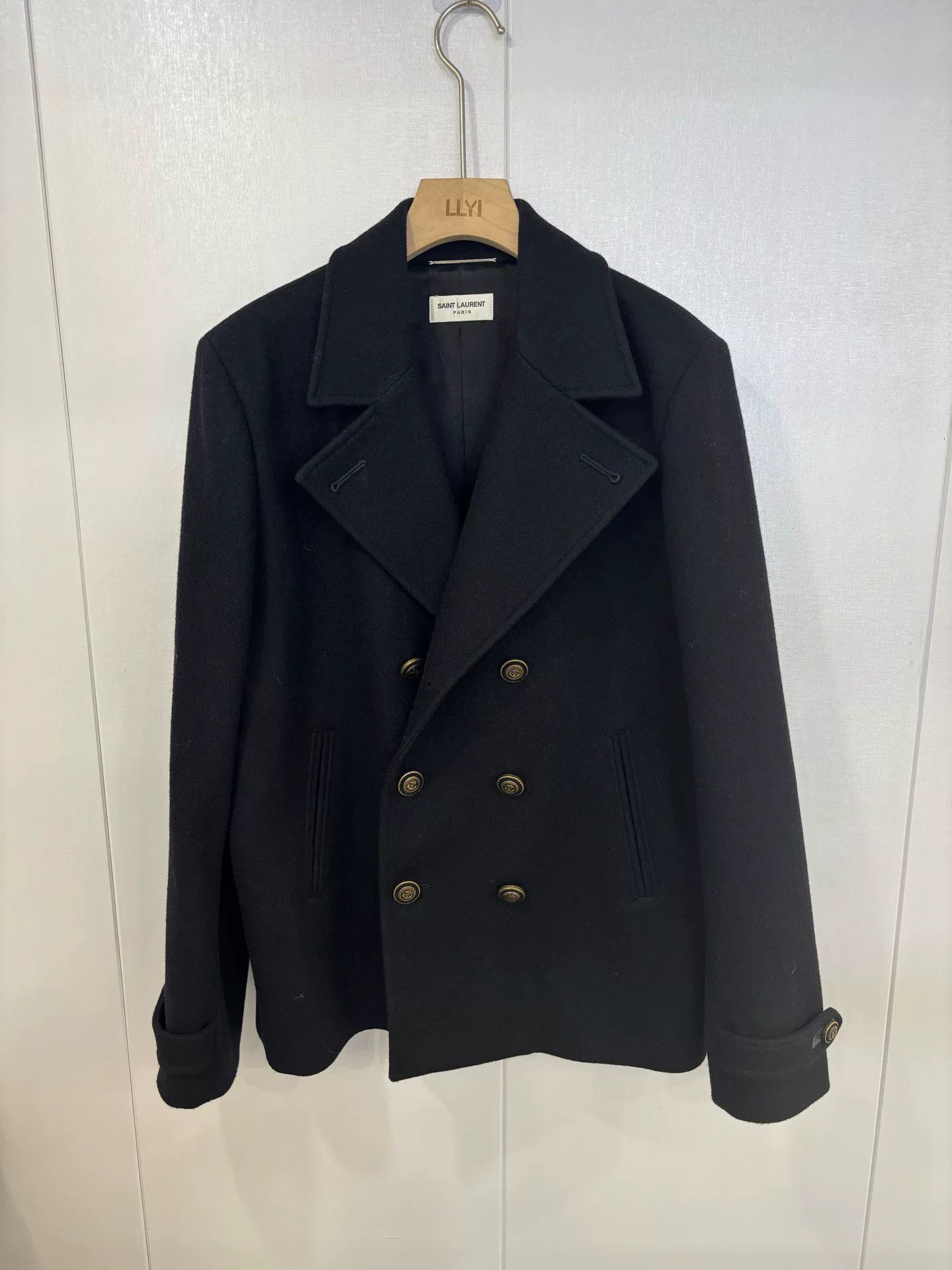 Saint Laurent Paris Saint Laurent Black Double-Breasted Wool Coat Size US L / EU 52-54 / 3 - 1 Thumbnail