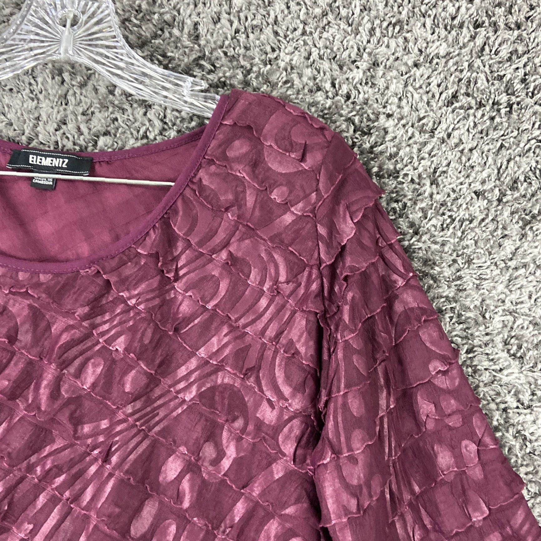 Element ELEMENTZ Blouse Shirt Women L Purple 3/4 Sleeve with Ruffles Ladies Top Size L / US 10 / IT 46 - 4 Thumbnail