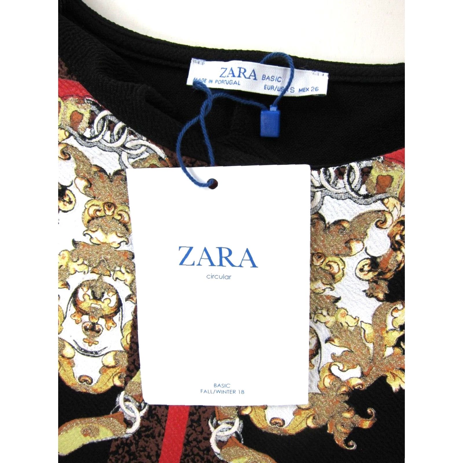 Zara VINTAGE Zara Dress 3/4 Sleeve Tunic Shift Black Paisley Stretch NWT Small Women Sh Size S / US 4 / IT 40 - 3 Thumbnail